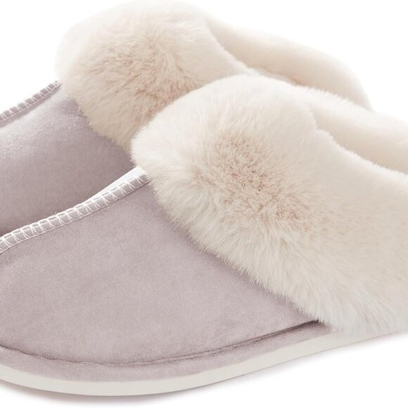 Shoes - Women's Faux Fur Memory Foam Slippers Warm Slip On House Indoor Outdoor